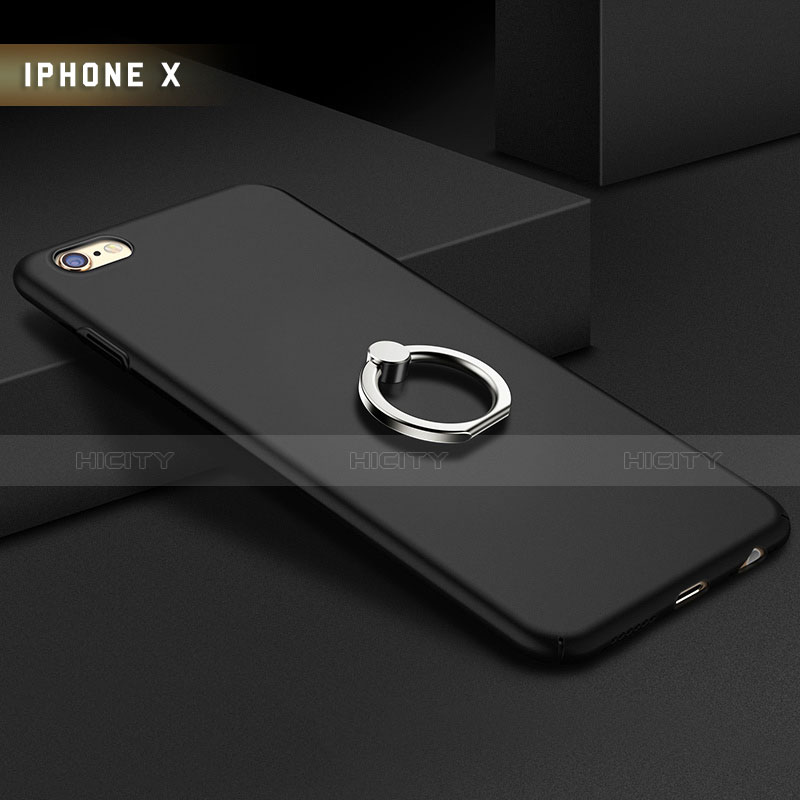 Coque Plastique Rigide Mat avec Support Bague Anneau A01 pour Apple iPhone 6 Plus Noir Plus