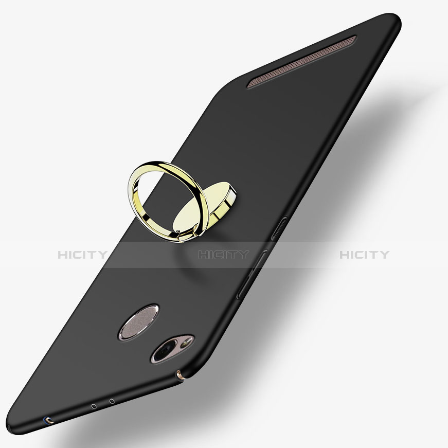 Coque Plastique Rigide Mat avec Support Bague Anneau A02 pour Xiaomi Redmi 3 High Edition Noir Plus