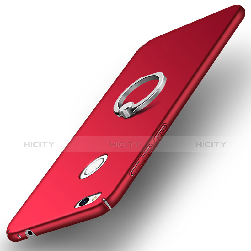 Coque Plastique Rigide Mat avec Support Bague Anneau A03 pour Huawei P8 Lite (2017) Rouge Plus