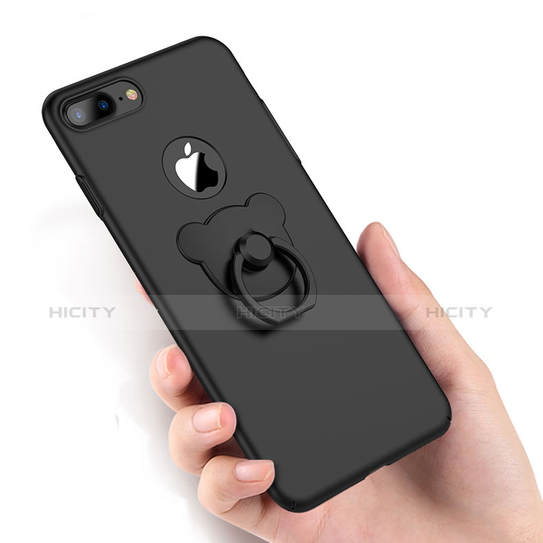 Coque Plastique Rigide Mat avec Support Bague Anneau A06 pour Apple iPhone 8 Plus Noir Plus