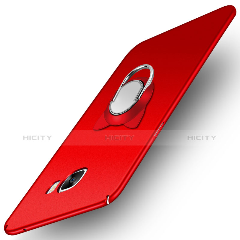 Coque Plastique Rigide Mat avec Support Bague Anneau Aimante pour Samsung Galaxy C5 Pro C5010 Rouge Plus