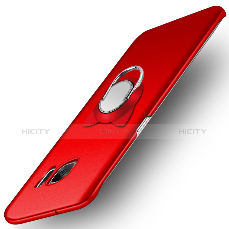 Coque Plastique Rigide Mat avec Support Bague Anneau Aimante pour Samsung Galaxy S7 Edge G935F Rouge Plus