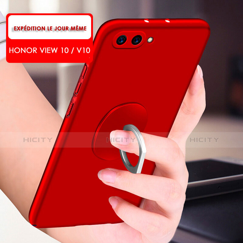 Coque Plastique Rigide Mat avec Support Bague Anneau pour Huawei Honor View 10 Rouge Plus