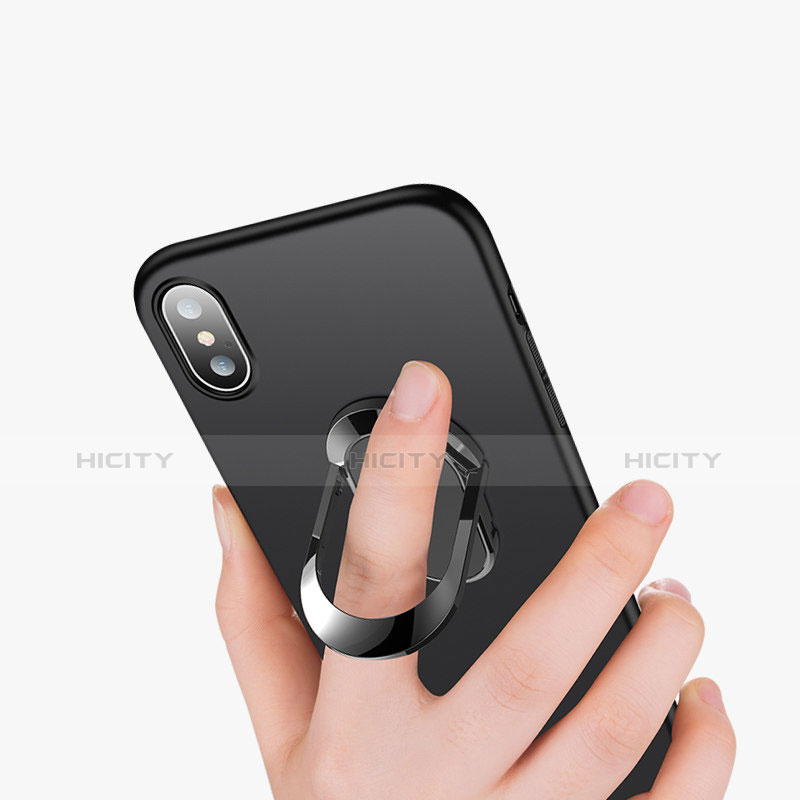 Coque Plastique Rigide Mat avec Support Bague Anneau T01 pour Apple iPhone X Noir Plus