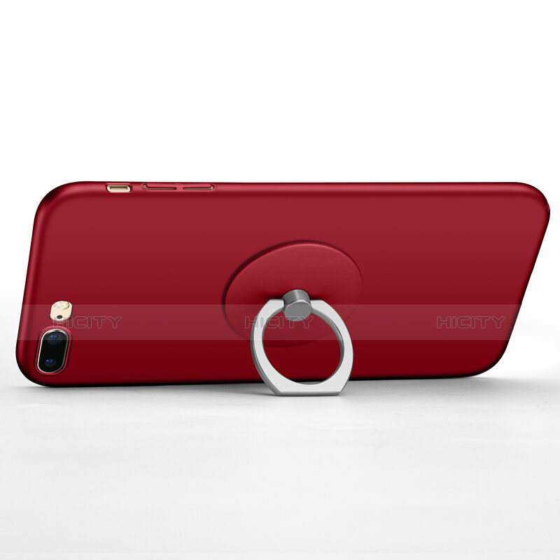 Coque Plastique Rigide Mat et Support Bague Anneau pour Apple iPhone 8 Plus Rouge Plus