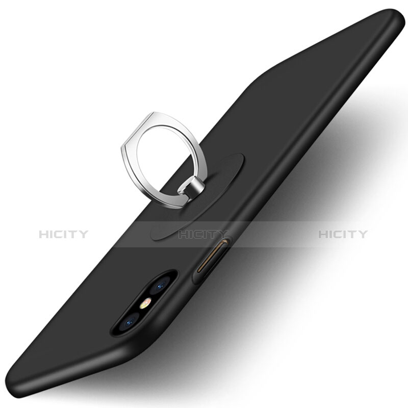 Coque Plastique Rigide Mat et Support Bague Anneau pour Apple iPhone Xs Noir Plus