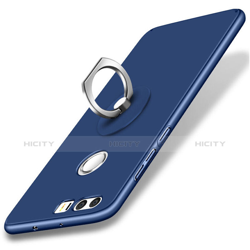 Coque Plastique Rigide Mat et Support Bague Anneau pour Huawei Honor 8 Bleu Plus