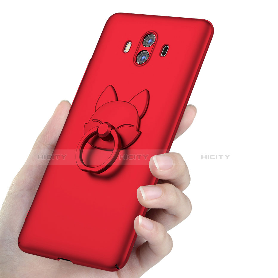 Coque Plastique Rigide Mat et Support Bague Anneau pour Huawei Mate 10 Rouge Plus