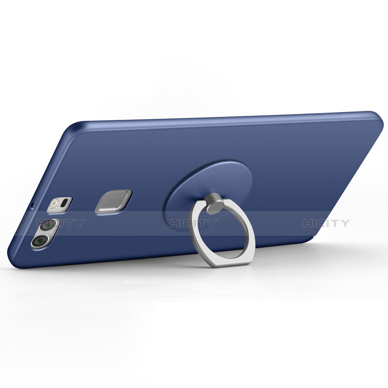 Coque Plastique Rigide Mat et Support Bague Anneau pour Huawei P9 Bleu Plus