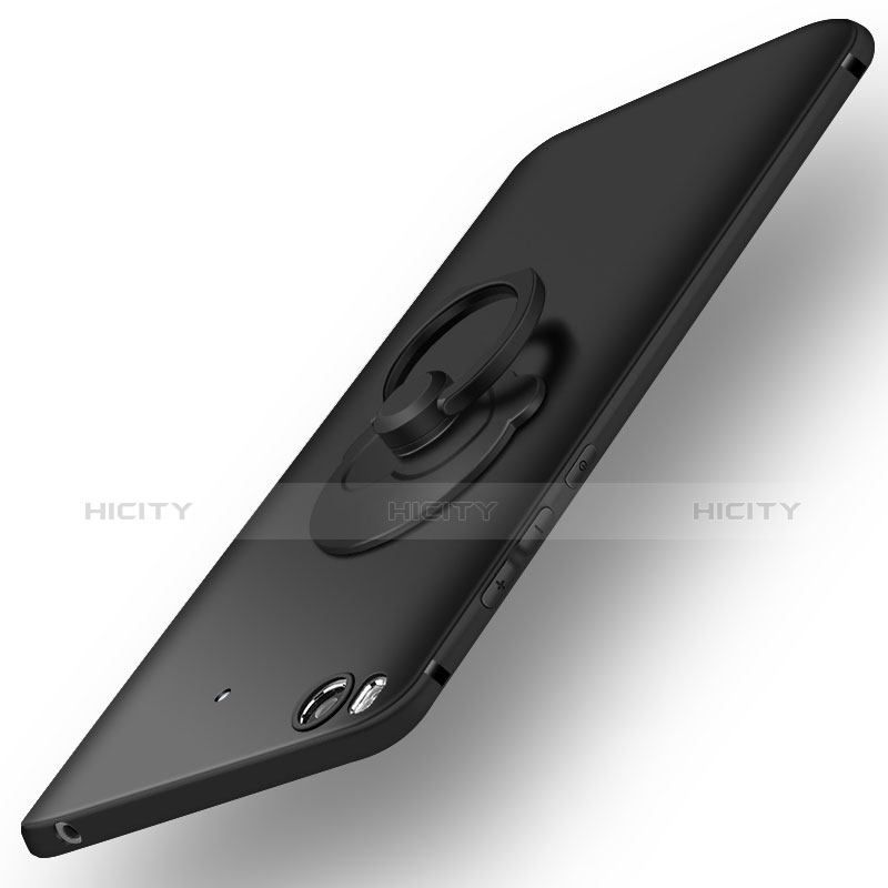 Coque Plastique Rigide Mat et Support Bague Anneau pour Xiaomi Mi 5S Noir Plus