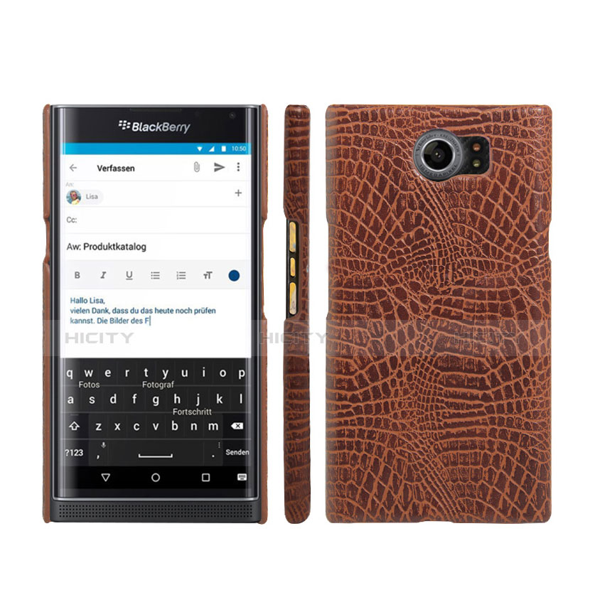 Coque Plastique Rigide Motif Cuir pour Blackberry Priv Marron Plus