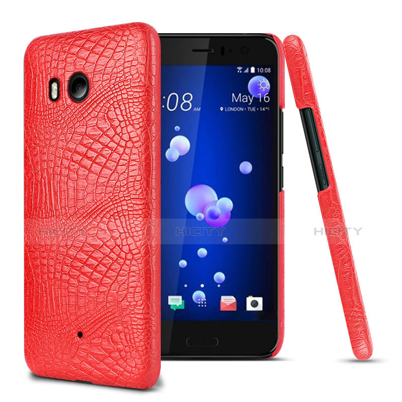 Coque Plastique Rigide Motif Cuir pour HTC U11 Rouge Plus