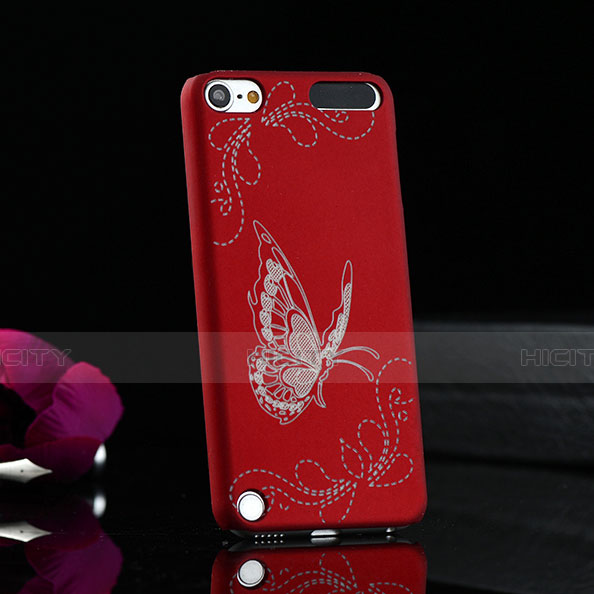 Coque Plastique Rigide Papillon pour Apple iPod Touch 5 Rouge Plus