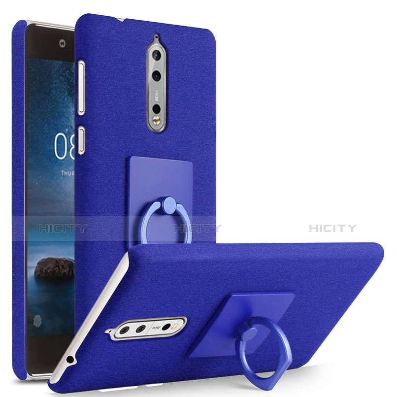 Coque Plastique Rigide Sables Mouvants et Support Bague Anneau pour Nokia 8 Bleu Plus