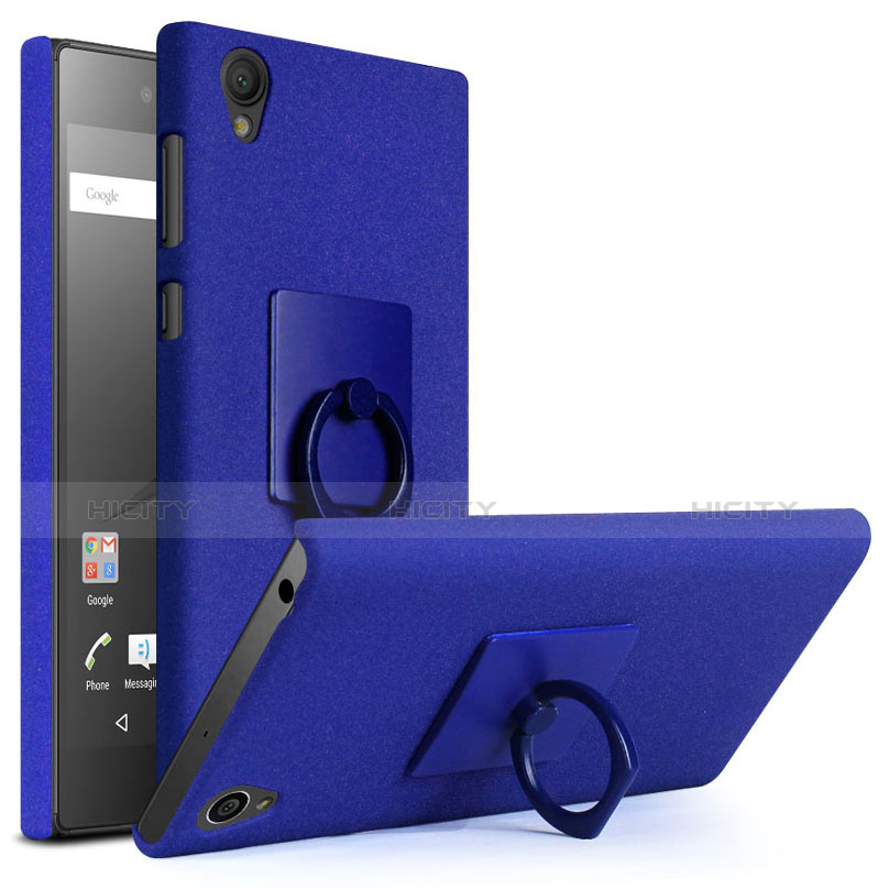 Coque Plastique Rigide Sables Mouvants et Support Bague Anneau pour Sony Xperia L1 Bleu Plus