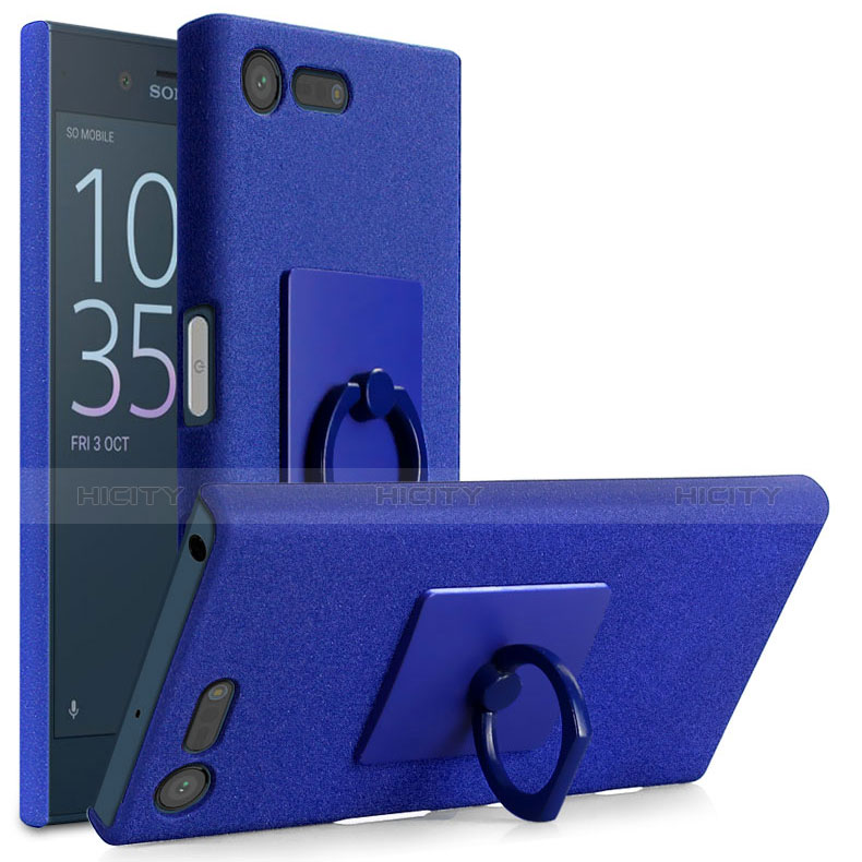 Coque Plastique Rigide Sables Mouvants et Support Bague Anneau pour Sony Xperia X Compact Bleu Plus