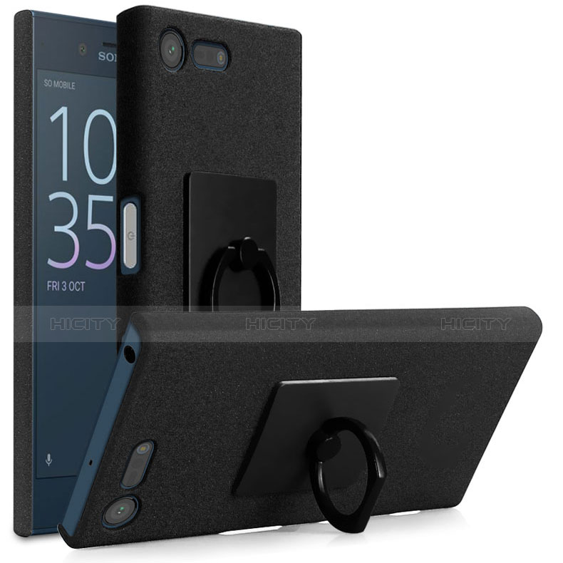 Coque Plastique Rigide Sables Mouvants et Support Bague Anneau pour Sony Xperia X Compact Noir Plus