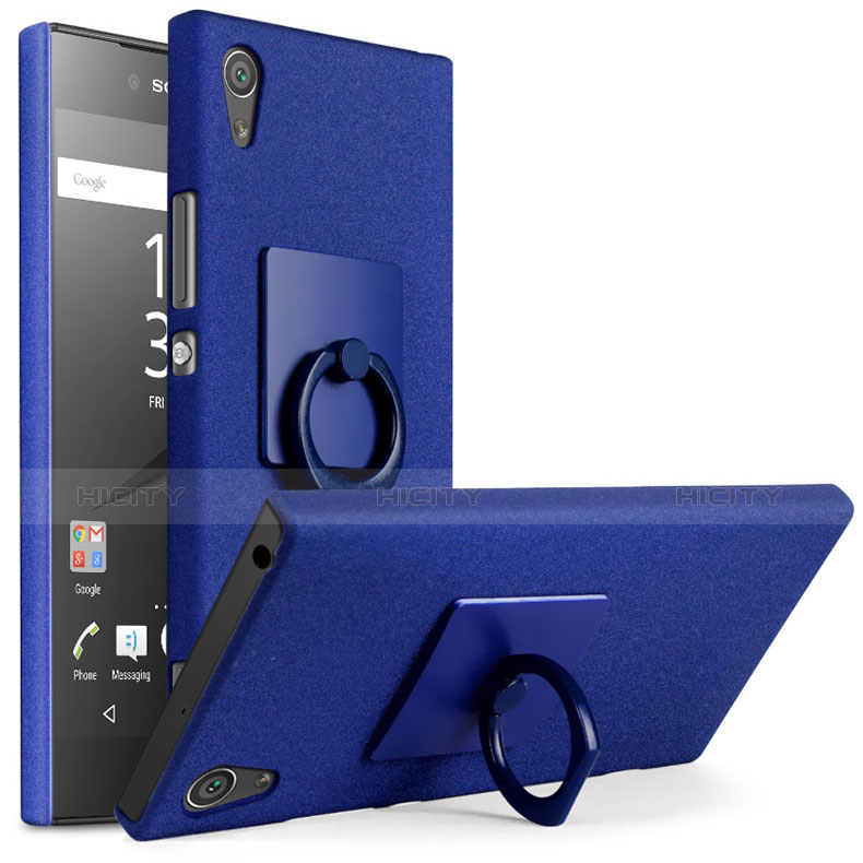 Coque Plastique Rigide Sables Mouvants et Support Bague Anneau pour Sony Xperia XA1 Bleu Plus