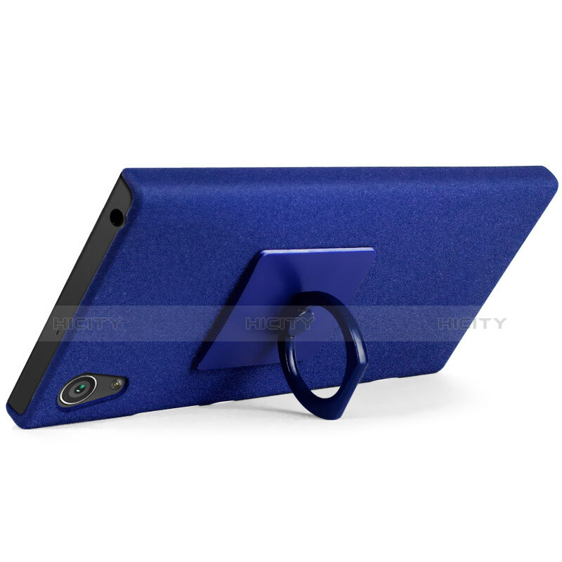 Coque Plastique Rigide Sables Mouvants et Support Bague Anneau pour Sony Xperia XA1 Bleu Plus