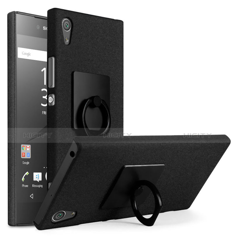 Coque Plastique Rigide Sables Mouvants et Support Bague Anneau pour Sony Xperia XA1 Noir Plus