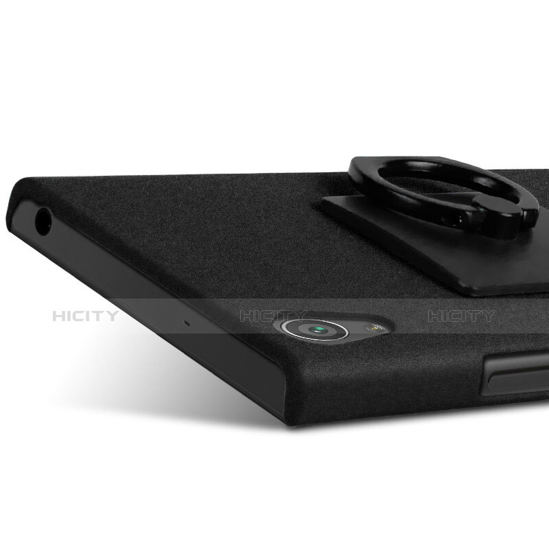Coque Plastique Rigide Sables Mouvants et Support Bague Anneau pour Sony Xperia XA1 Noir Plus