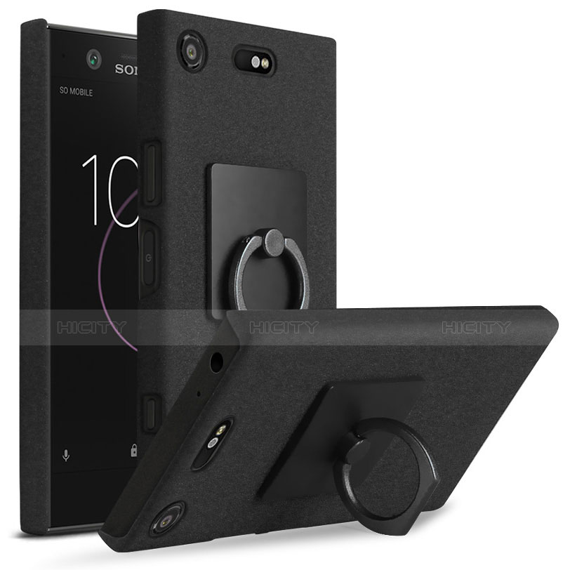 Coque Plastique Rigide Sables Mouvants et Support Bague Anneau pour Sony Xperia XZ1 Compact Noir Plus
