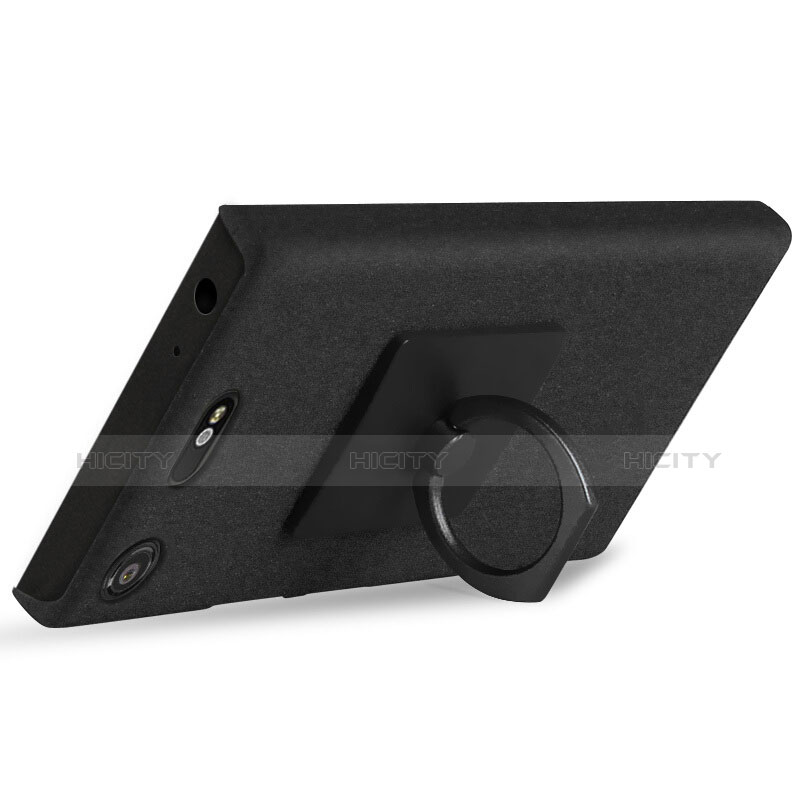 Coque Plastique Rigide Sables Mouvants et Support Bague Anneau pour Sony Xperia XZ1 Compact Noir Plus