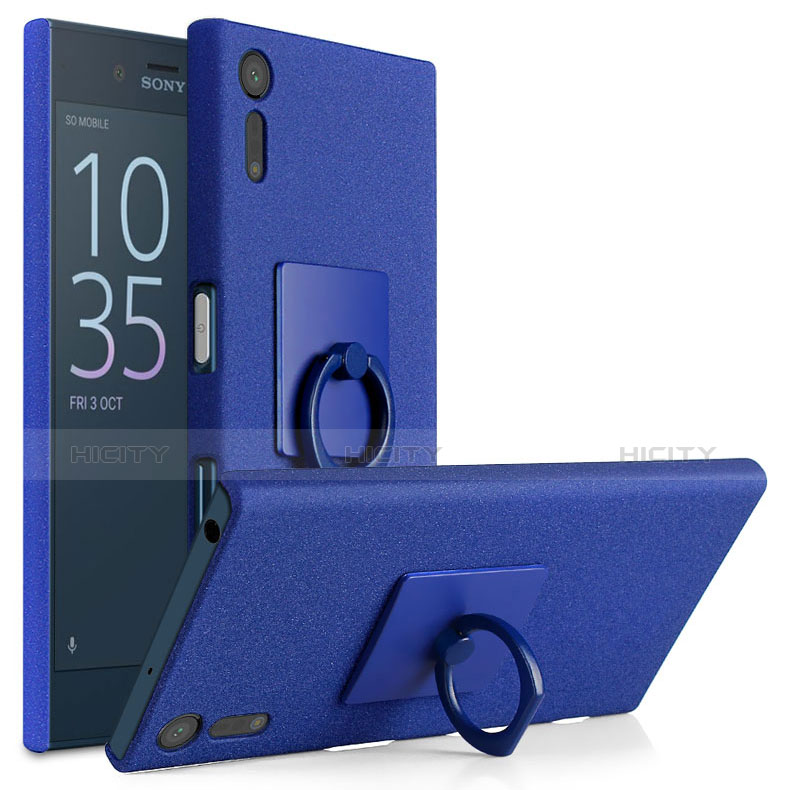 Coque Plastique Rigide Sables Mouvants et Support Bague Anneau pour Sony Xperia XZs Bleu Plus