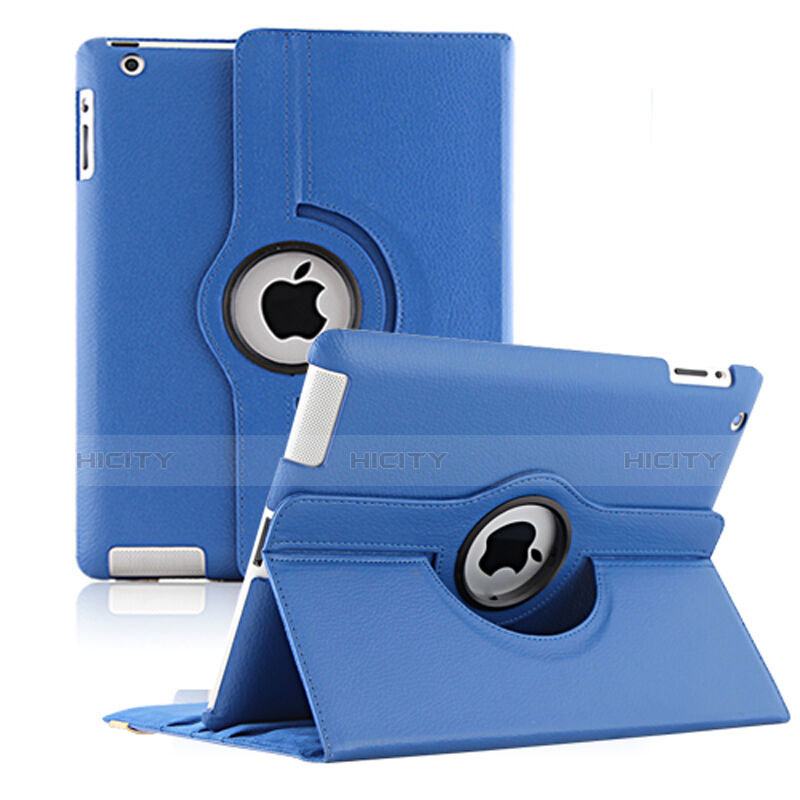 Coque Portefeuille Cuir Rotatif pour Apple iPad 2 Bleu Plus