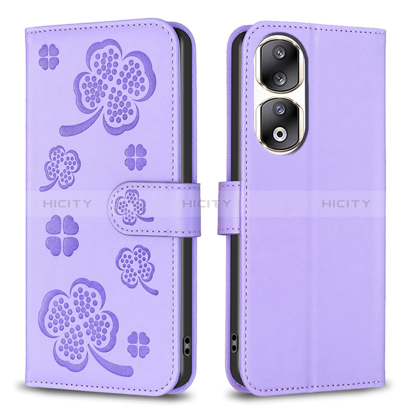 Coque Portefeuille Fleurs Livre Cuir Etui Clapet BF1 pour Huawei Honor 90 Pro 5G Violet Plus