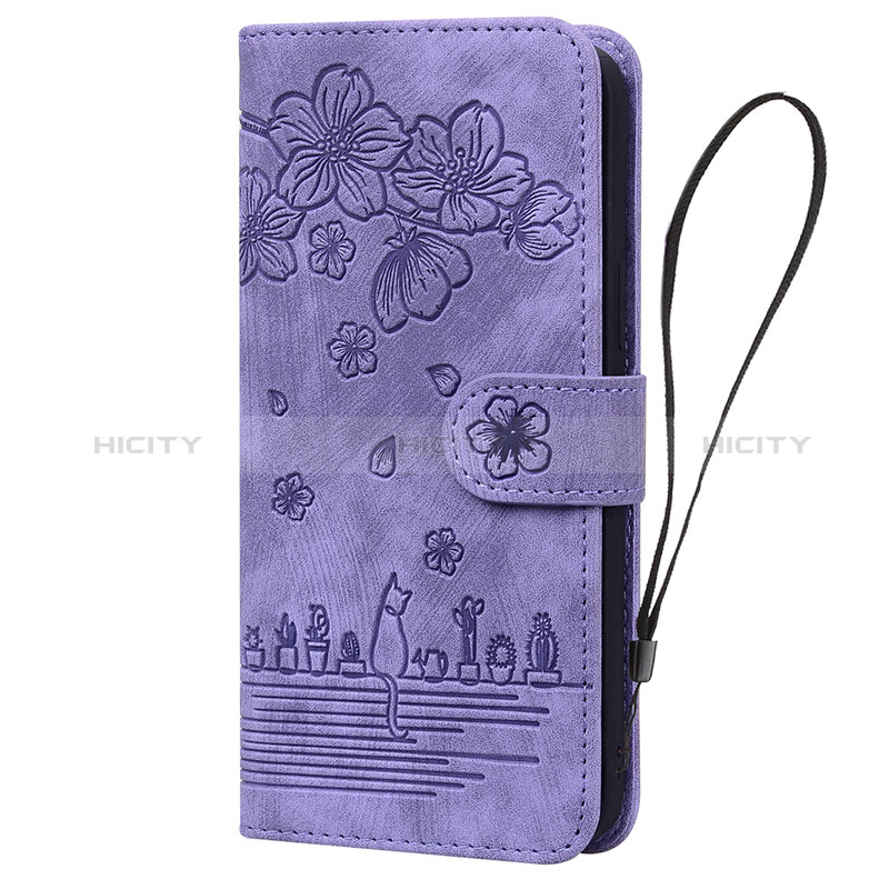 Coque Portefeuille Fleurs Livre Cuir Etui Clapet HF1 pour Huawei Honor X7a Violet Plus