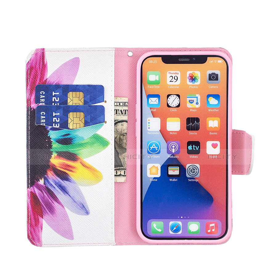 Coque Portefeuille Fleurs Livre Cuir Etui Clapet L01 pour Apple iPhone 14 Colorful Plus