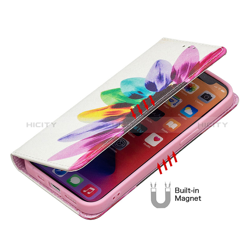 Coque Portefeuille Fleurs Livre Cuir Etui Clapet L01 pour Apple iPhone 14 Pro Max Rose Plus
