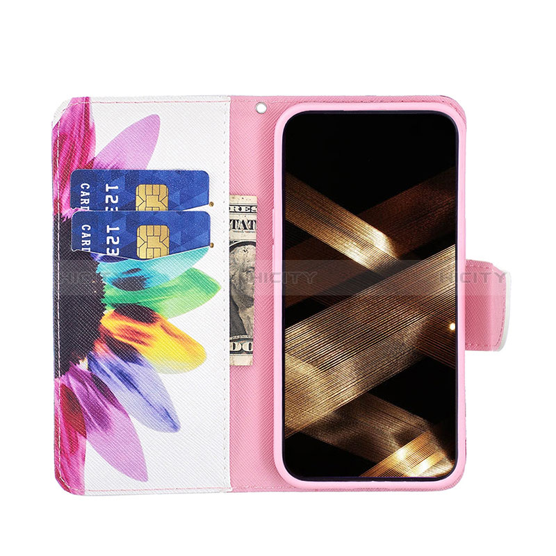 Coque Portefeuille Fleurs Livre Cuir Etui Clapet L01 pour Apple iPhone 15 Plus Colorful Plus