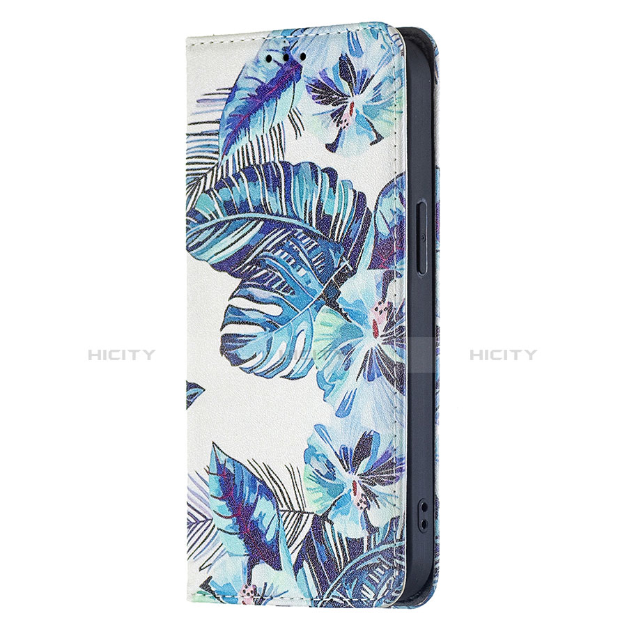 Coque Portefeuille Fleurs Livre Cuir Etui Clapet pour Apple iPhone 13 Bleu Plus