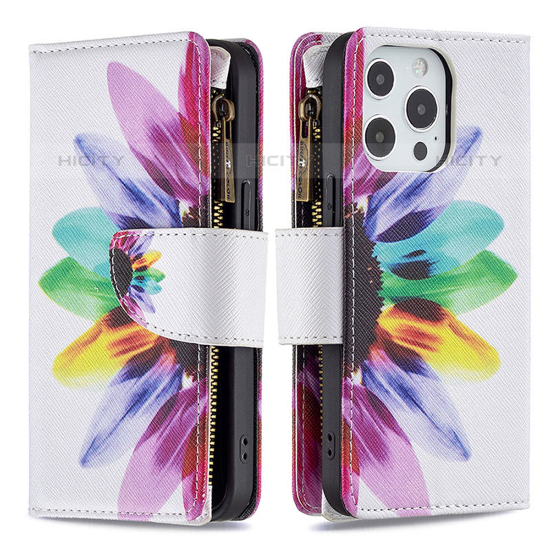 Coque Portefeuille Fleurs Livre Cuir Etui Clapet pour Apple iPhone 15 Pro Colorful Plus