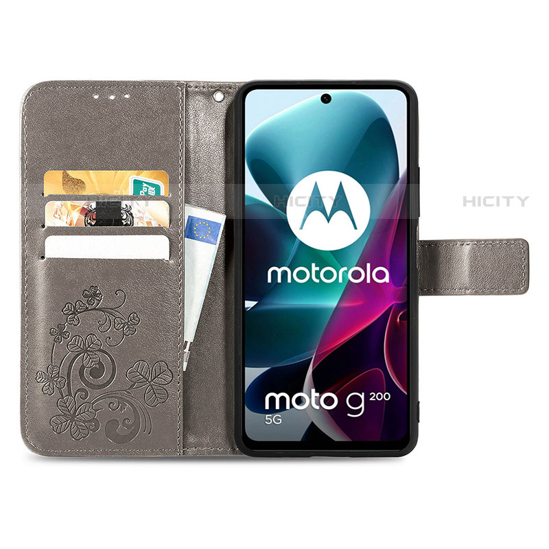 Coque Portefeuille Fleurs Livre Cuir Etui Clapet pour Motorola Moto G200 5G Plus