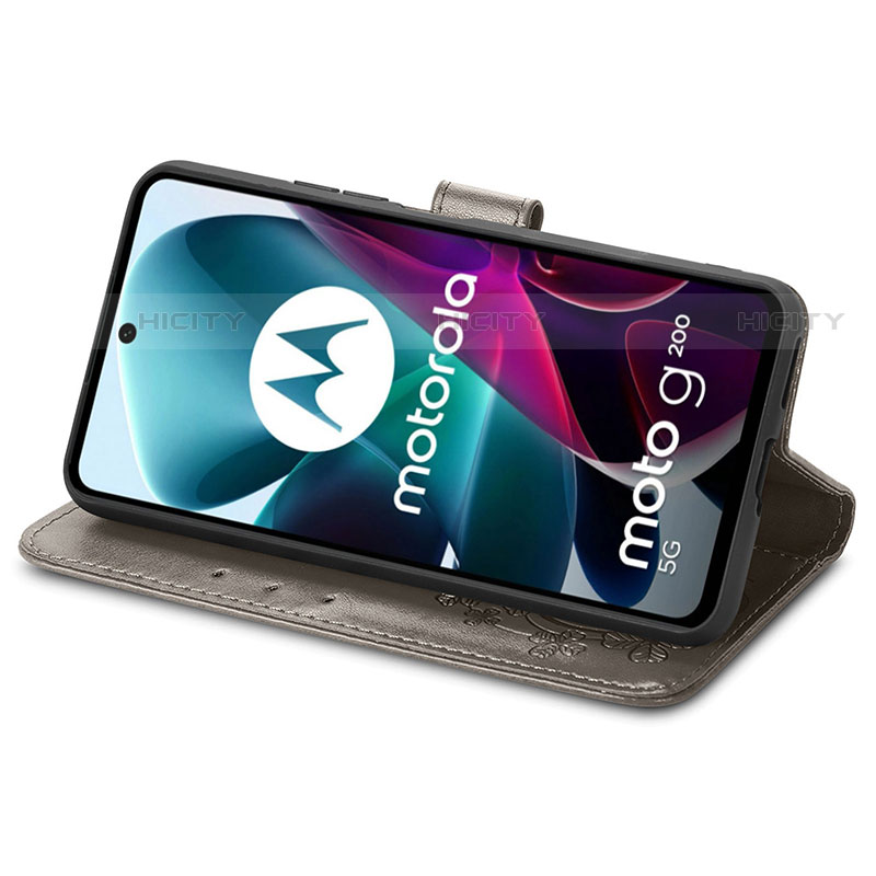 Coque Portefeuille Fleurs Livre Cuir Etui Clapet pour Motorola Moto G200 5G Plus