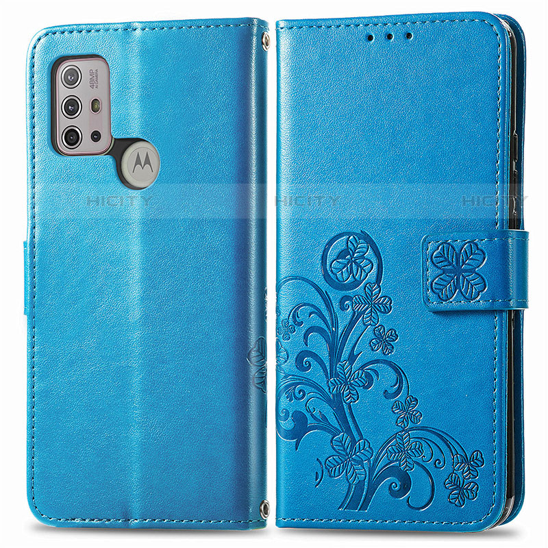 Coque Portefeuille Fleurs Livre Cuir Etui Clapet pour Motorola Moto G30 Bleu Plus