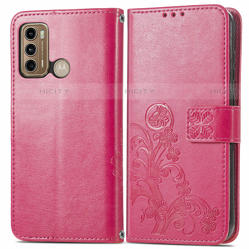 Coque Portefeuille Fleurs Livre Cuir Etui Clapet pour Motorola Moto G60 Rouge Plus