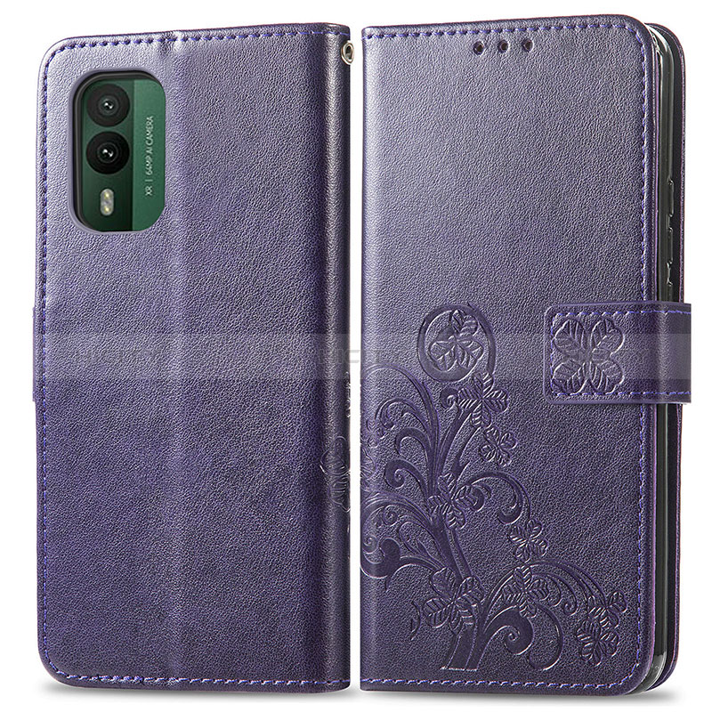 Coque Portefeuille Fleurs Livre Cuir Etui Clapet pour Nokia XR21 Violet Plus