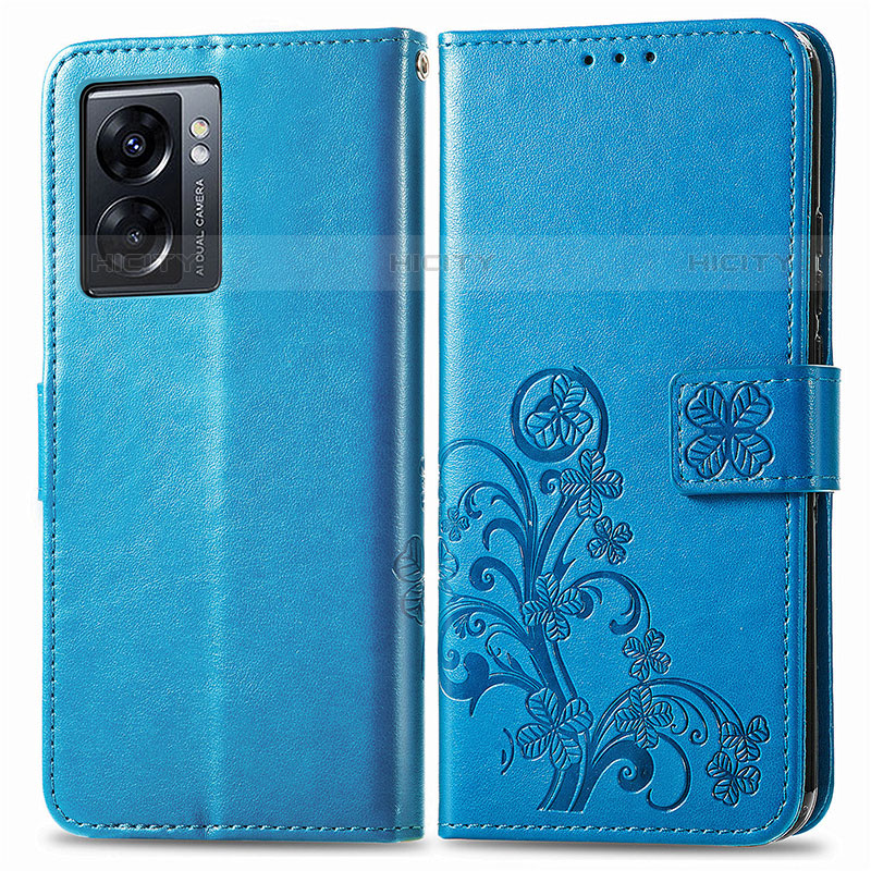 Coque Portefeuille Fleurs Livre Cuir Etui Clapet pour OnePlus Nord N300 5G Bleu Plus