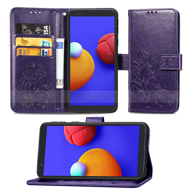 Coque Portefeuille Fleurs Livre Cuir Etui Clapet pour Samsung Galaxy A01 Core Plus