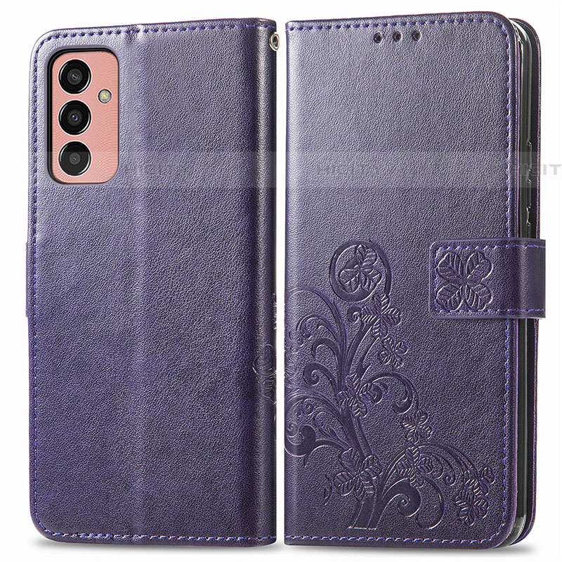 Coque Portefeuille Fleurs Livre Cuir Etui Clapet pour Samsung Galaxy F13 4G Violet Plus