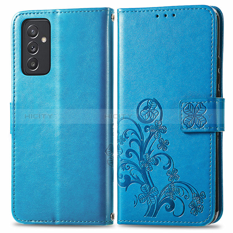 Coque Portefeuille Fleurs Livre Cuir Etui Clapet pour Samsung Galaxy Quantum2 5G Bleu Plus