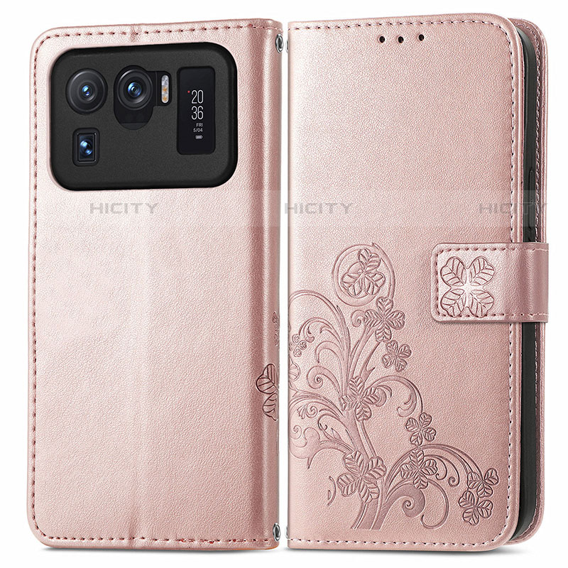 Coque Portefeuille Fleurs Livre Cuir Etui Clapet pour Xiaomi Mi 11 Ultra 5G Rose Plus