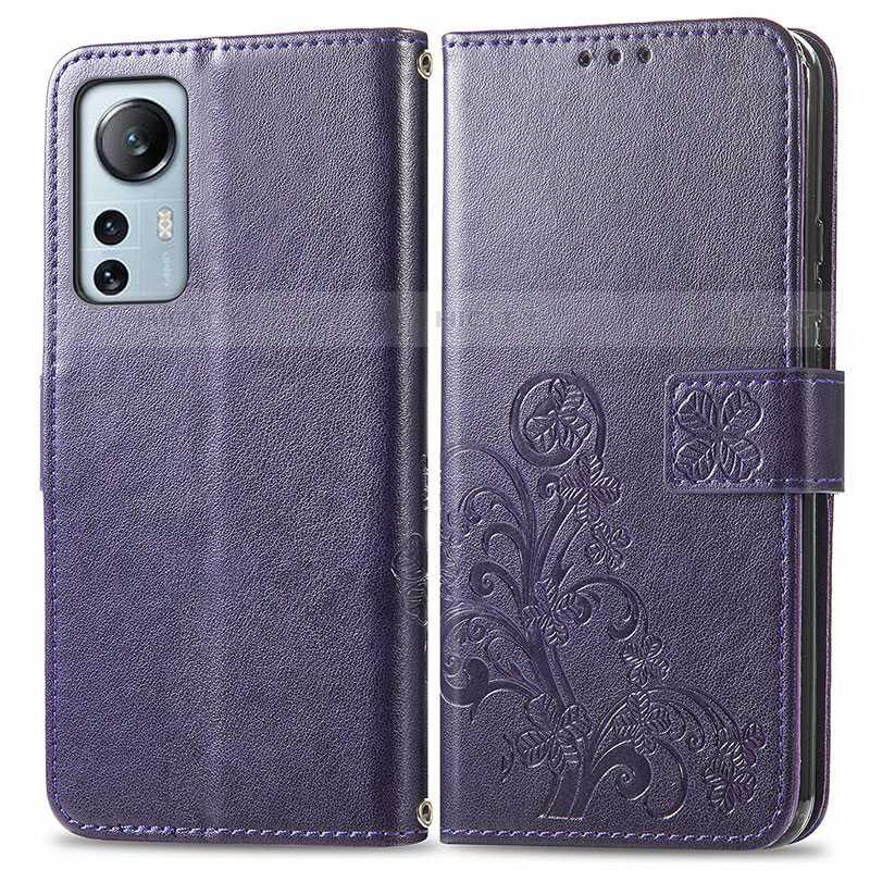 Coque Portefeuille Fleurs Livre Cuir Etui Clapet pour Xiaomi Mi 12S 5G Violet Plus