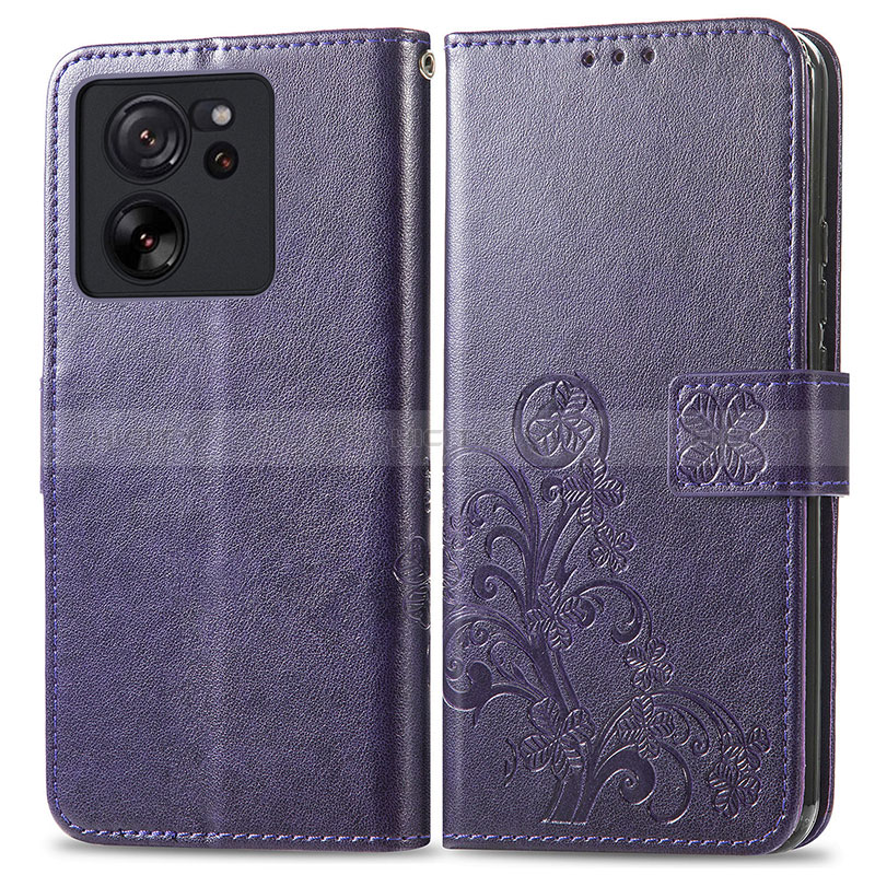 Coque Portefeuille Fleurs Livre Cuir Etui Clapet pour Xiaomi Mi 13T 5G Violet Plus