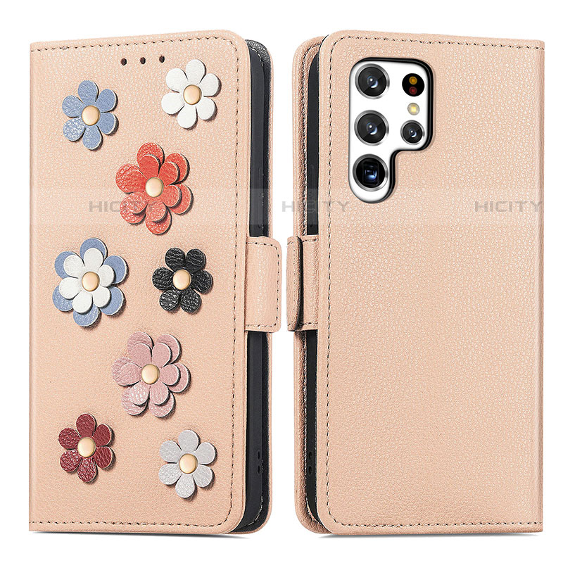 Coque Portefeuille Fleurs Livre Cuir Etui Clapet S04D pour Samsung Galaxy S22 Ultra 5G Plus