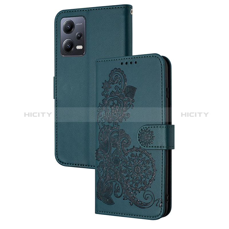 Coque Portefeuille Fleurs Livre Cuir Etui Clapet Y01X pour Xiaomi Redmi Note 12 5G Vert Plus